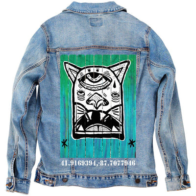 PakRat Ink Unisex Denim Jacket "Patio Dweller 1" by Jaymes Josef