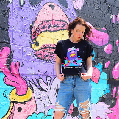 PakRat Ink "Sugared Plum" Mural by Elloo Black T-Shirt Unisex