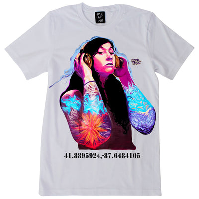 PakRat Ink Unisex White T-shirt "Good Vibrations" by Czr Prz