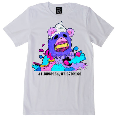 PakRat Ink Unisex White T-shirt "Sugared Plum" by Elloo