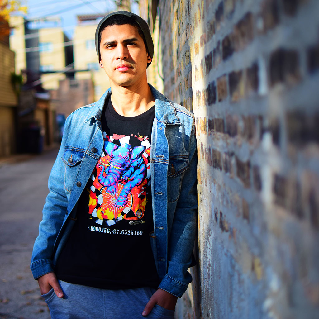 PakRat Ink Unisex T-shirt "Elephant on a Penny Farthing" by Bunny!XLV Chicago Alley