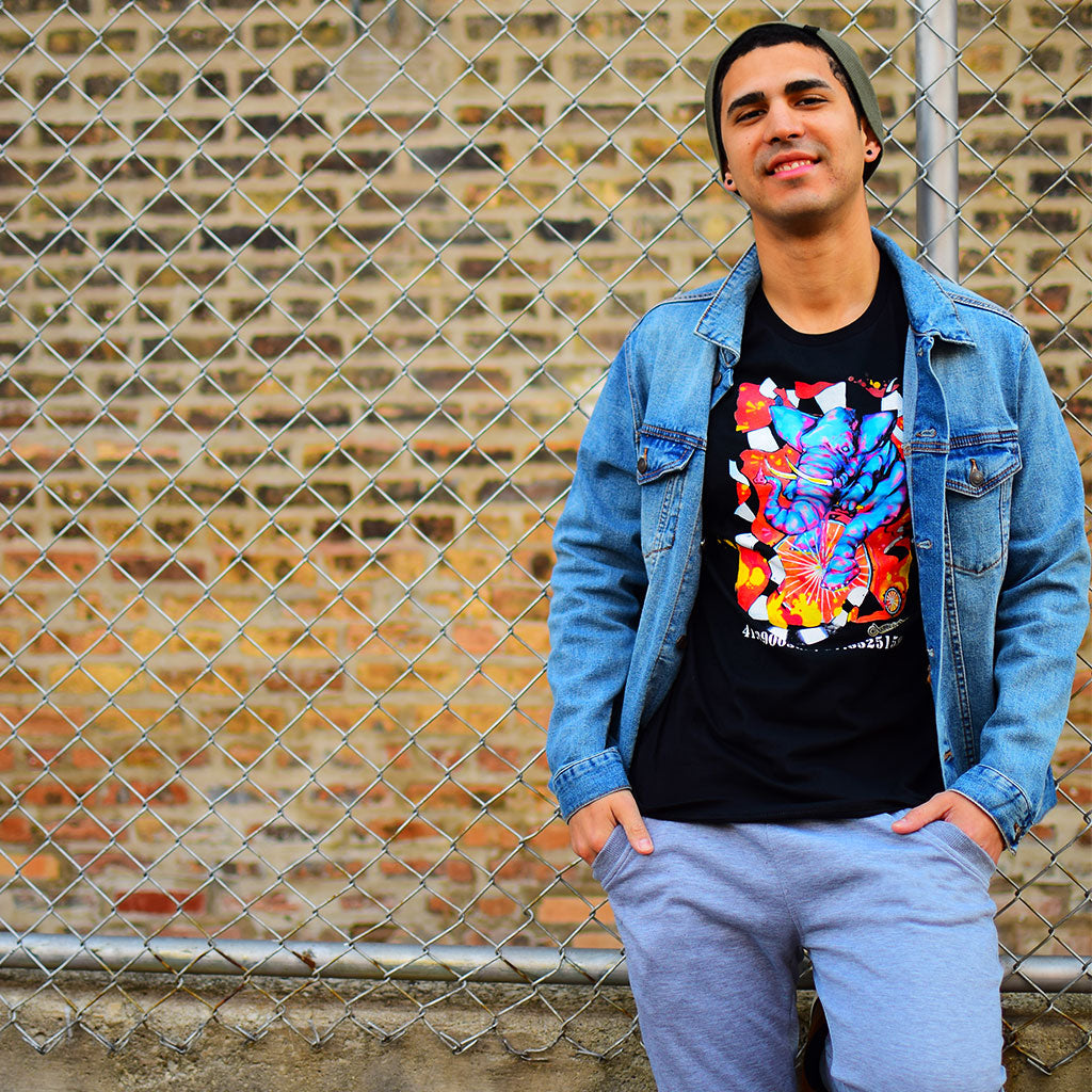 PakRat Ink Unisex T-shirt "Elephant on a Penny Farthing" by Bunny!XLV Chicago Fence