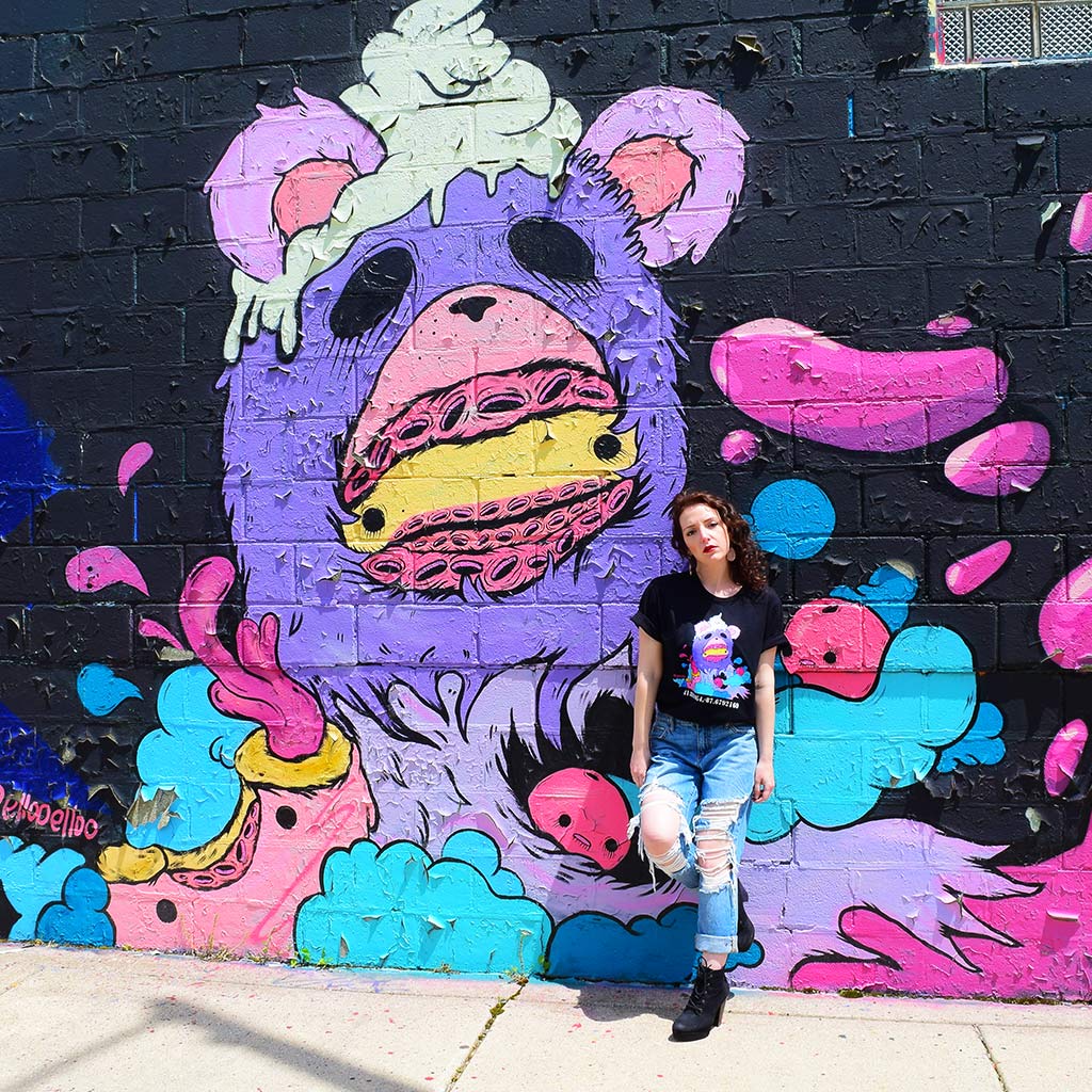 PakRat Ink "Sugared Plum" Mural by Elloo Black T-Shirt