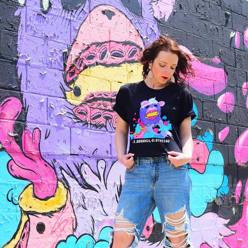 PakRat Ink "Sugared Plum" Mural by Elloo Black T-Shirt Unisex