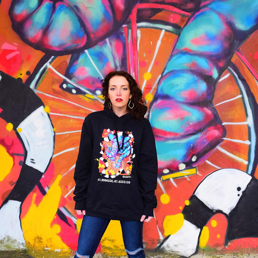 PakRat Ink "Elephant on a Penny Farthing" Mural by Bunny!XLV Hoodie Unisex