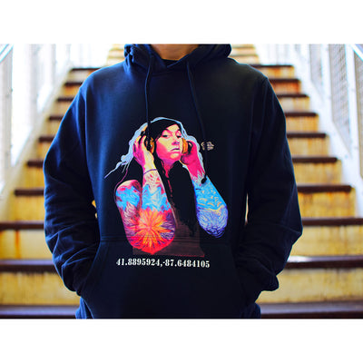 PakRat Ink Unisex Hoodie "Good Vibrations" by Czr Prz Chicago L Train Stairs