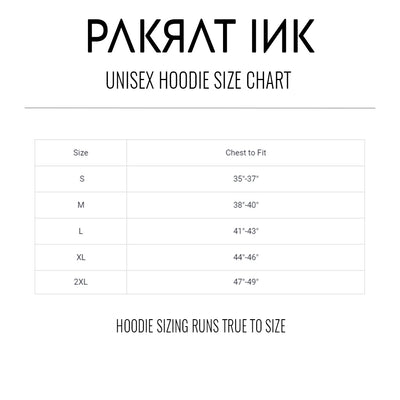 PakRat Ink Unisex Hoodie Size Chart