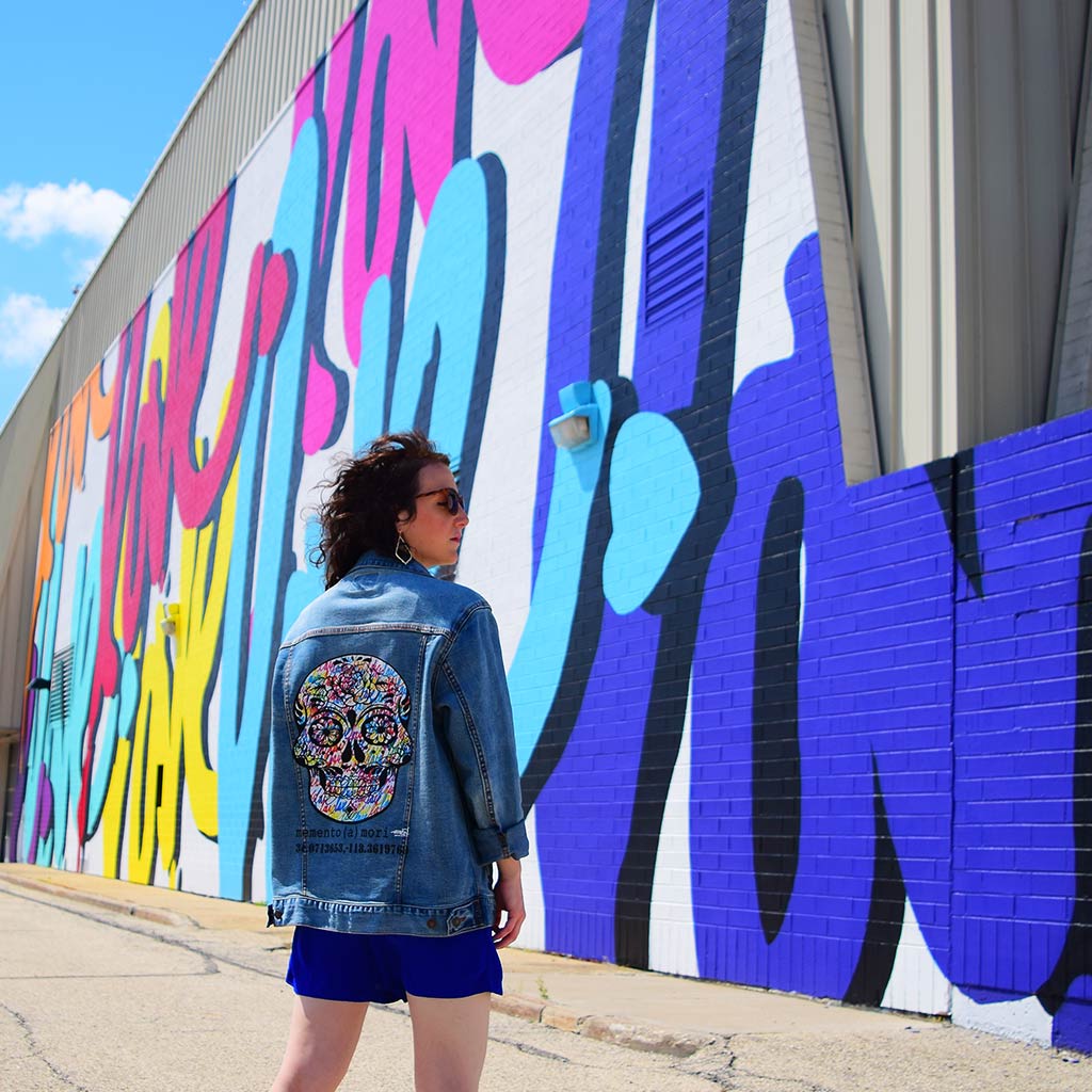 Unisex Denim Jacket "memento (a) mori" by Ruben Rojas Love Mural