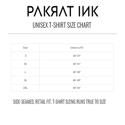 PakRat Ink Unisex T-Shirt Size Chart