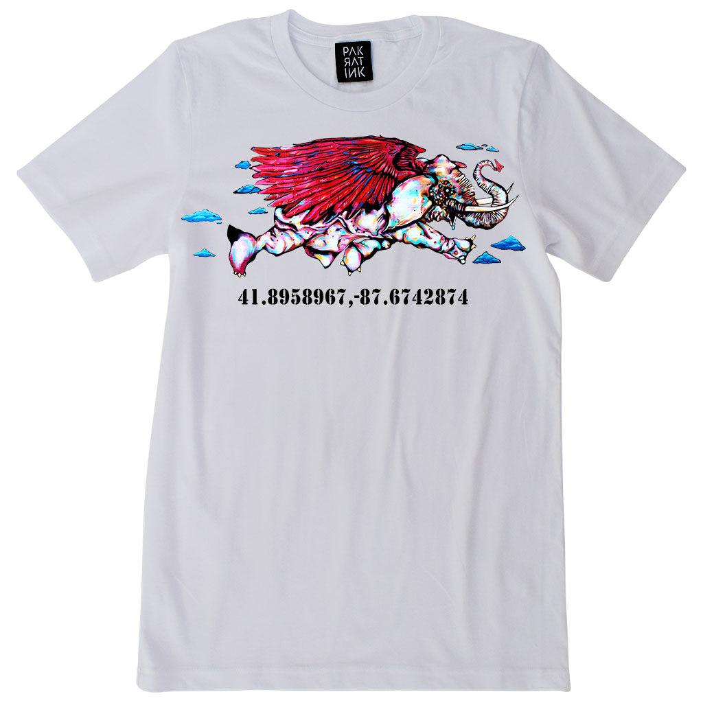 PakRat Ink Unisex White T-shirt "Take Off" by Bunny!XLV