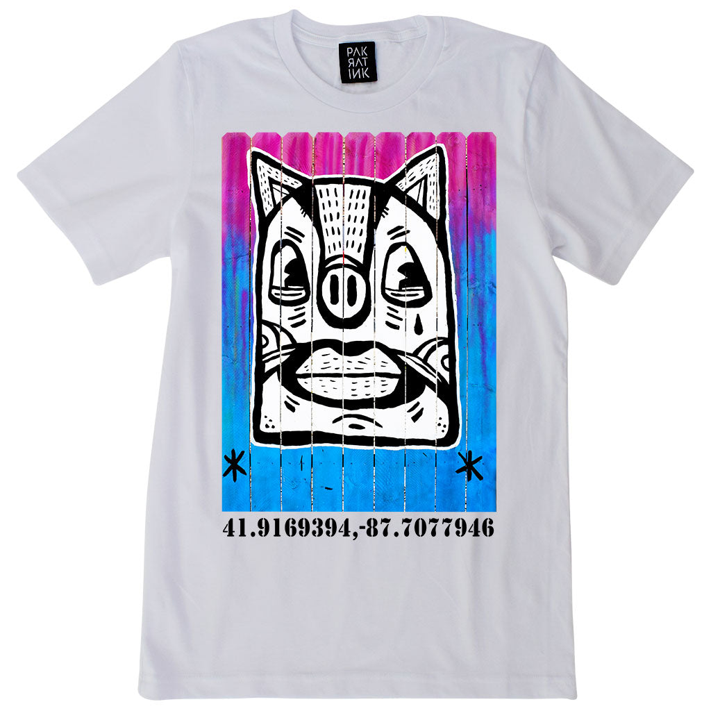 PakRat Ink Unisex White T-shirt "Patio Dweller 3" by Jaymes Josef