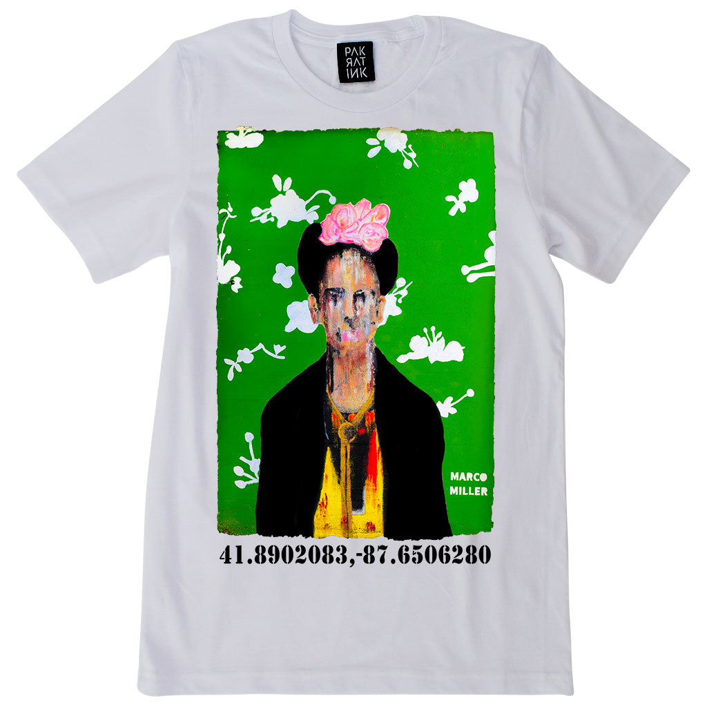 PakRat Ink Unisex White T-shirt "Big Frida" by Marco Miller